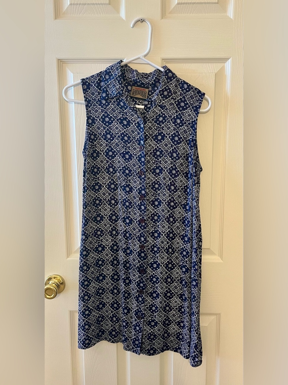 Vintage Blue Navy Sleeveless Tunic Dress